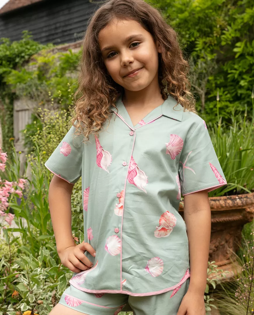 Coral Girls Shell Print Shorty Set^Cyberjammies New