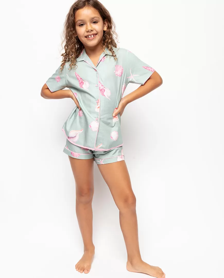 Coral Girls Shell Print Shorty Set^Cyberjammies New