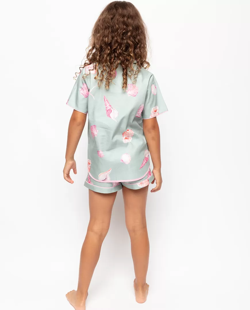 Coral Girls Shell Print Shorty Set^Cyberjammies New