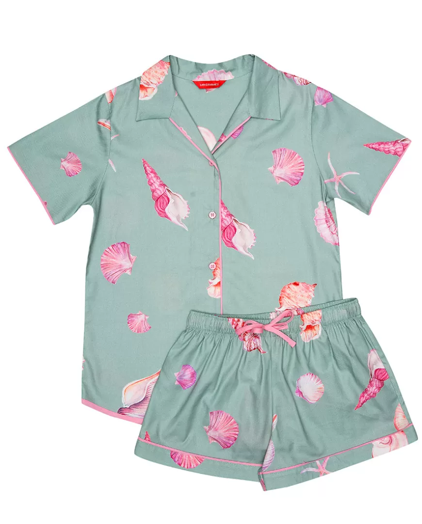 Coral Girls Shell Print Shorty Set^Cyberjammies New