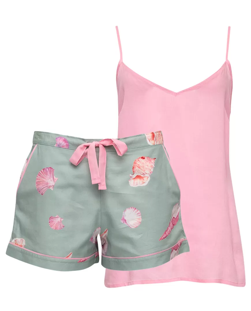 Coral Modal Cami And Shell Print Shorty Set^Cyberjammies Best