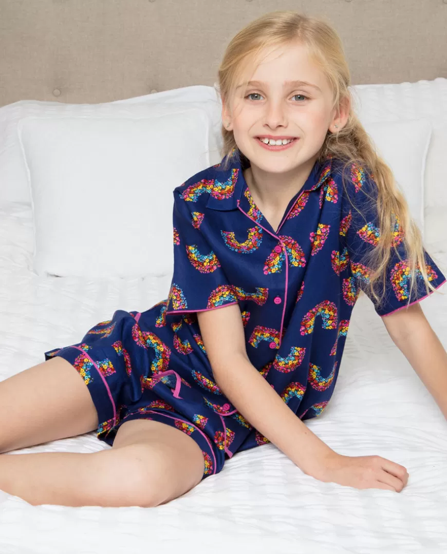 Daisy Navy Rainbow Print Shorty Set^Cyberjammies New