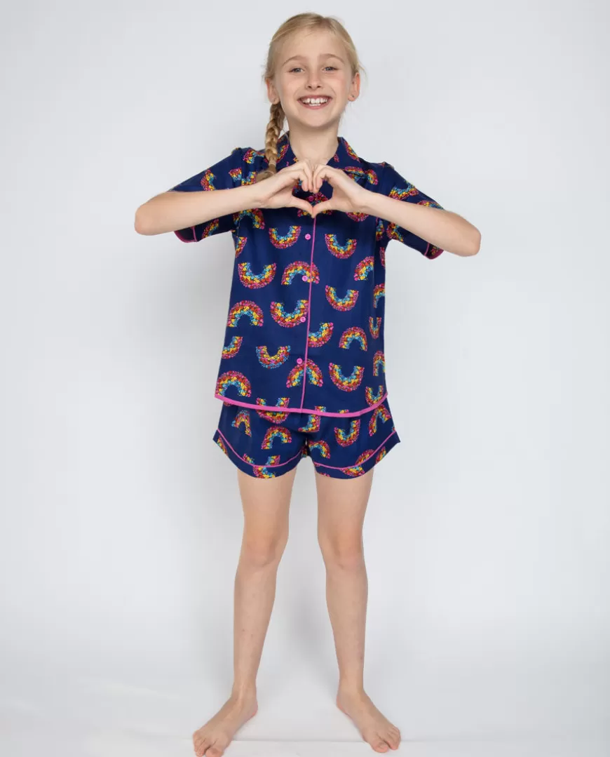 Daisy Navy Rainbow Print Shorty Set^Cyberjammies New