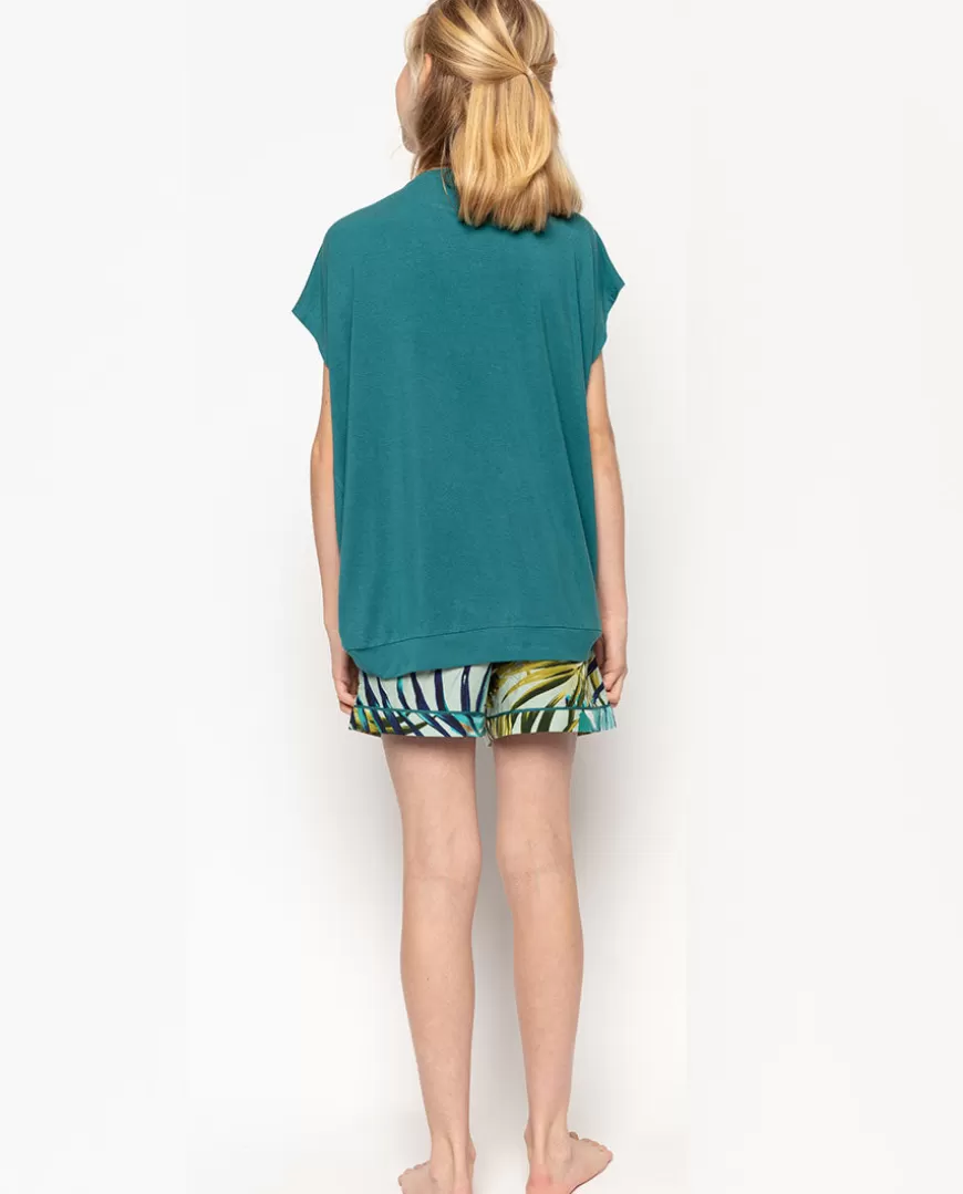 Eleanor Aqua Green Jersey Top And Palm Leaf Print Shorty Set^Cyberjammies Best Sale