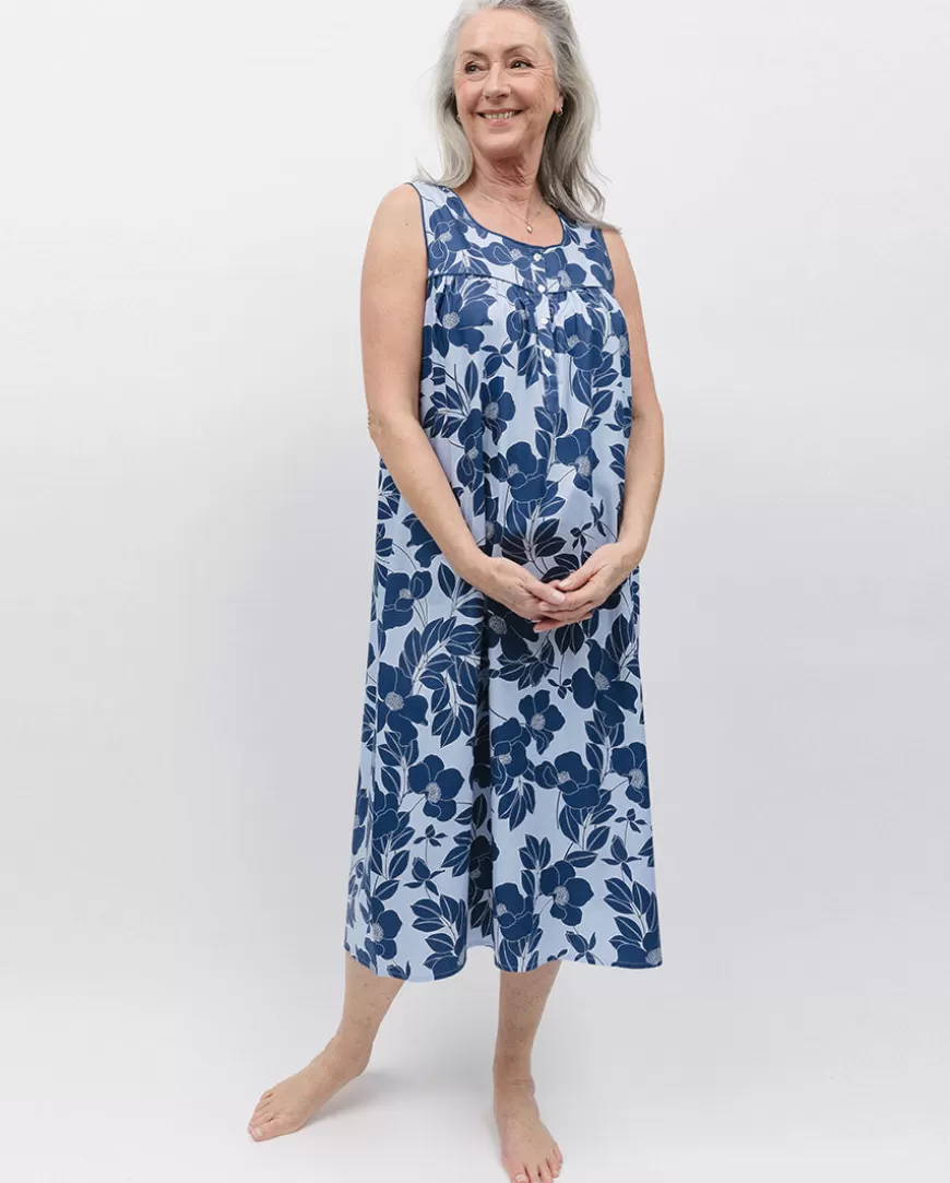 Evette Blue Floral Print Long Nightdress^Cyberjammies Shop