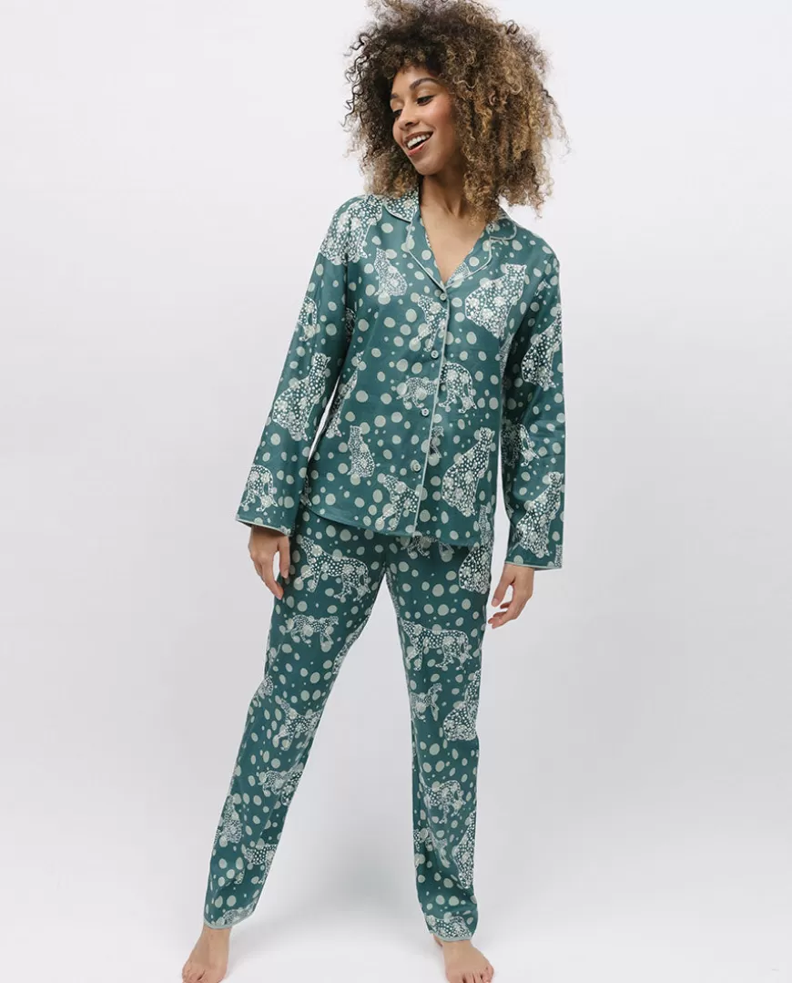 Hannah Womens Leopard Print Pyjama Set^Cyberjammies Sale