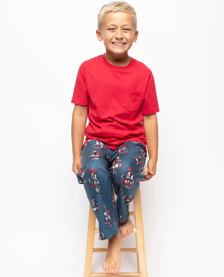 Jasper Boys Jersey T-Shirt And Pirate Ship Print Pyjama Set^Cyberjammies Shop