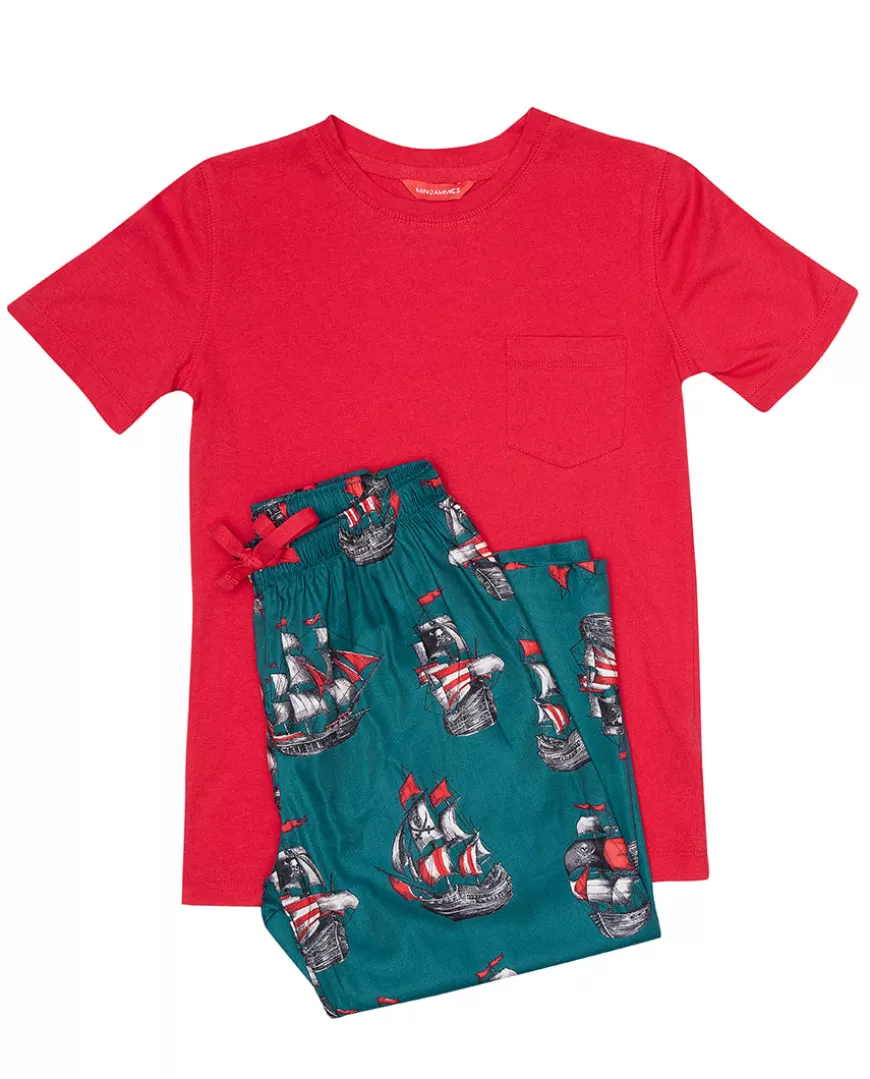 Jasper Boys Jersey T-Shirt And Pirate Ship Print Pyjama Set^Cyberjammies Shop