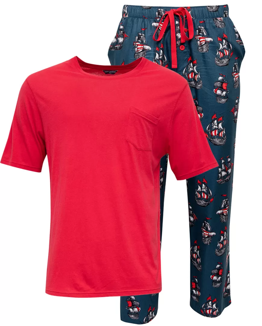 Jasper Mens Jersey T-Shirt And Pirate Ship Print Pyjama Set^Cyberjammies Store