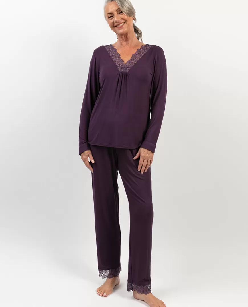 Maeve Lace Detail Purple Jersey Pyjama Set^Cyberjammies Flash Sale