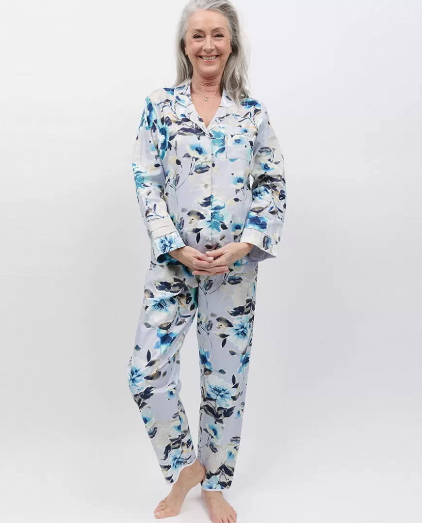 Maeve Lace Trim Grey Floral Print Pyjama Set^Cyberjammies Cheap