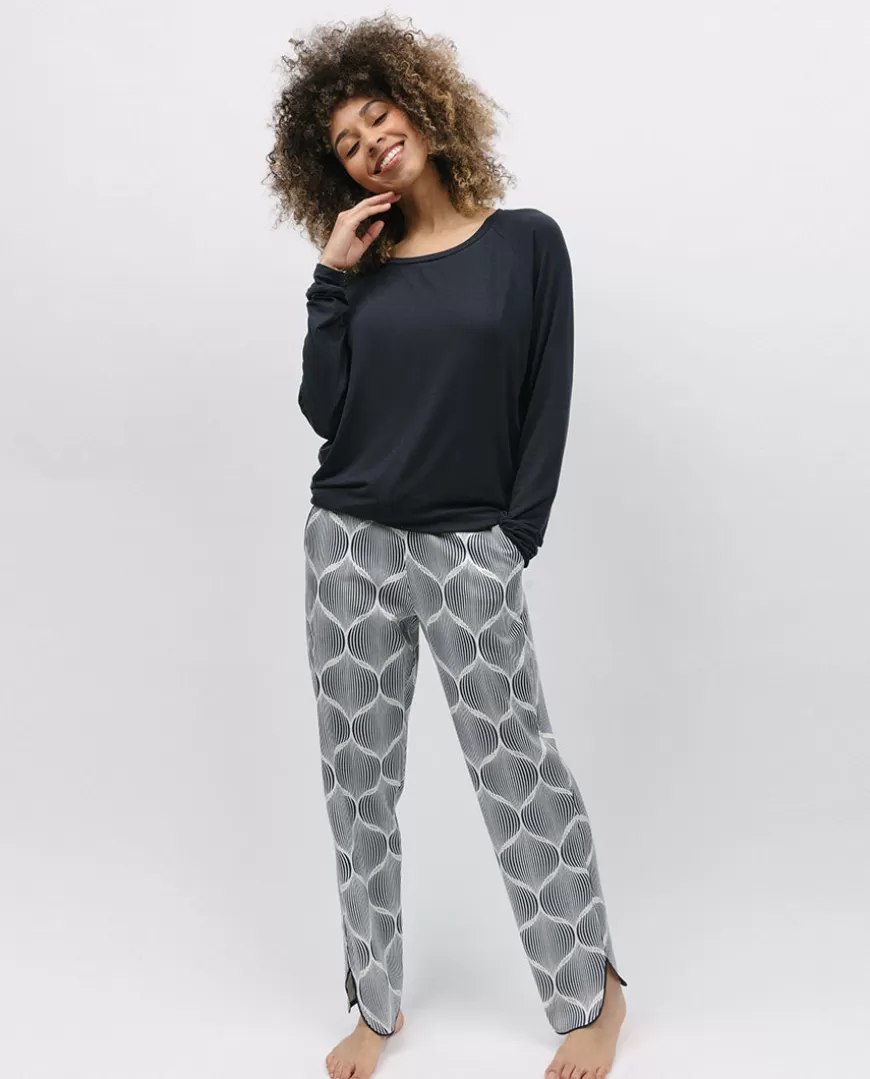 Nicole Charcoal Slouch Jersey Top And Geo Print Pyjama Set^Cyberjammies Cheap